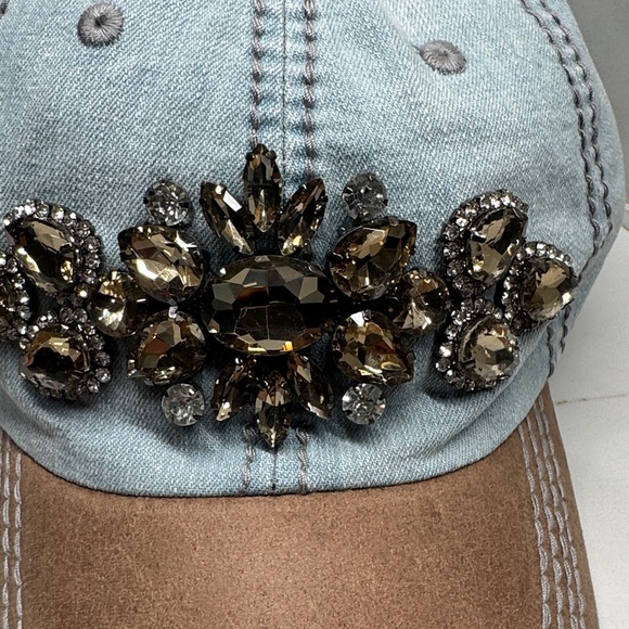 Chapel Hats Embellished Denim and Tan Cap NWT - Picture 3 of 11